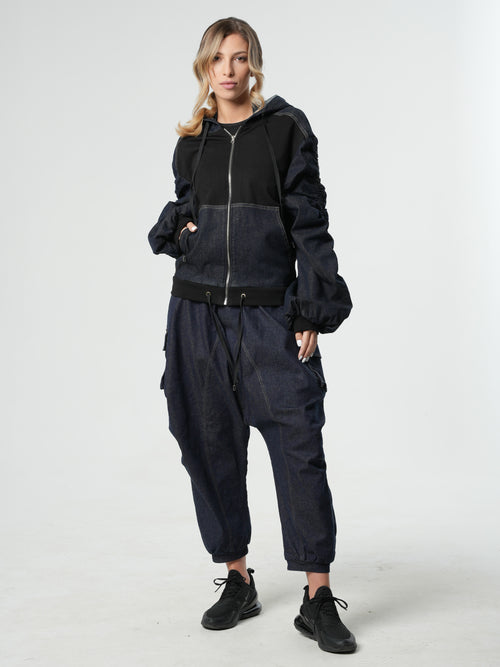 Extravagante Denim Jacke mit gerafften Ärmeln