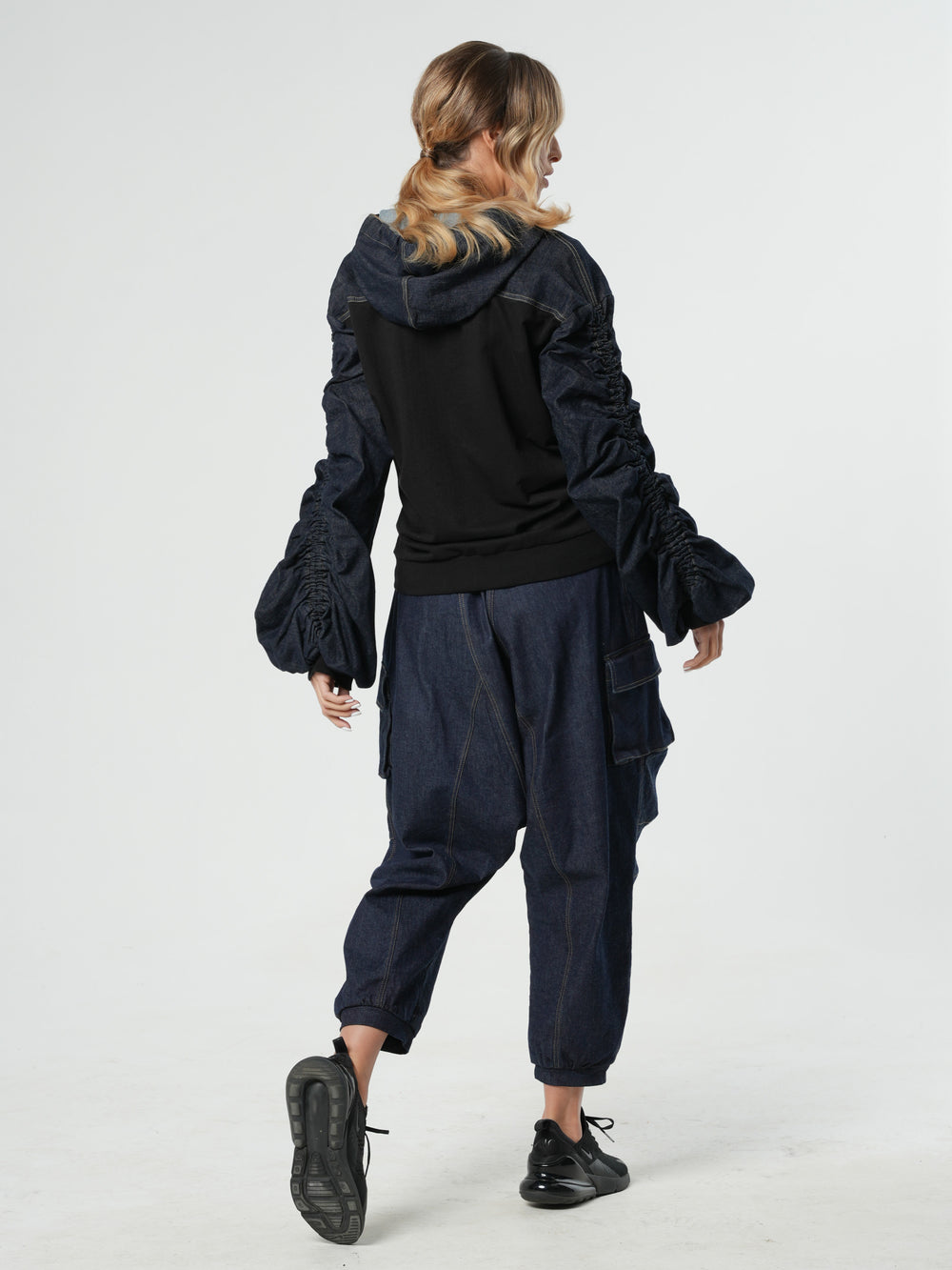 Extravagant Denim Jacket with Gathered Sleeves
