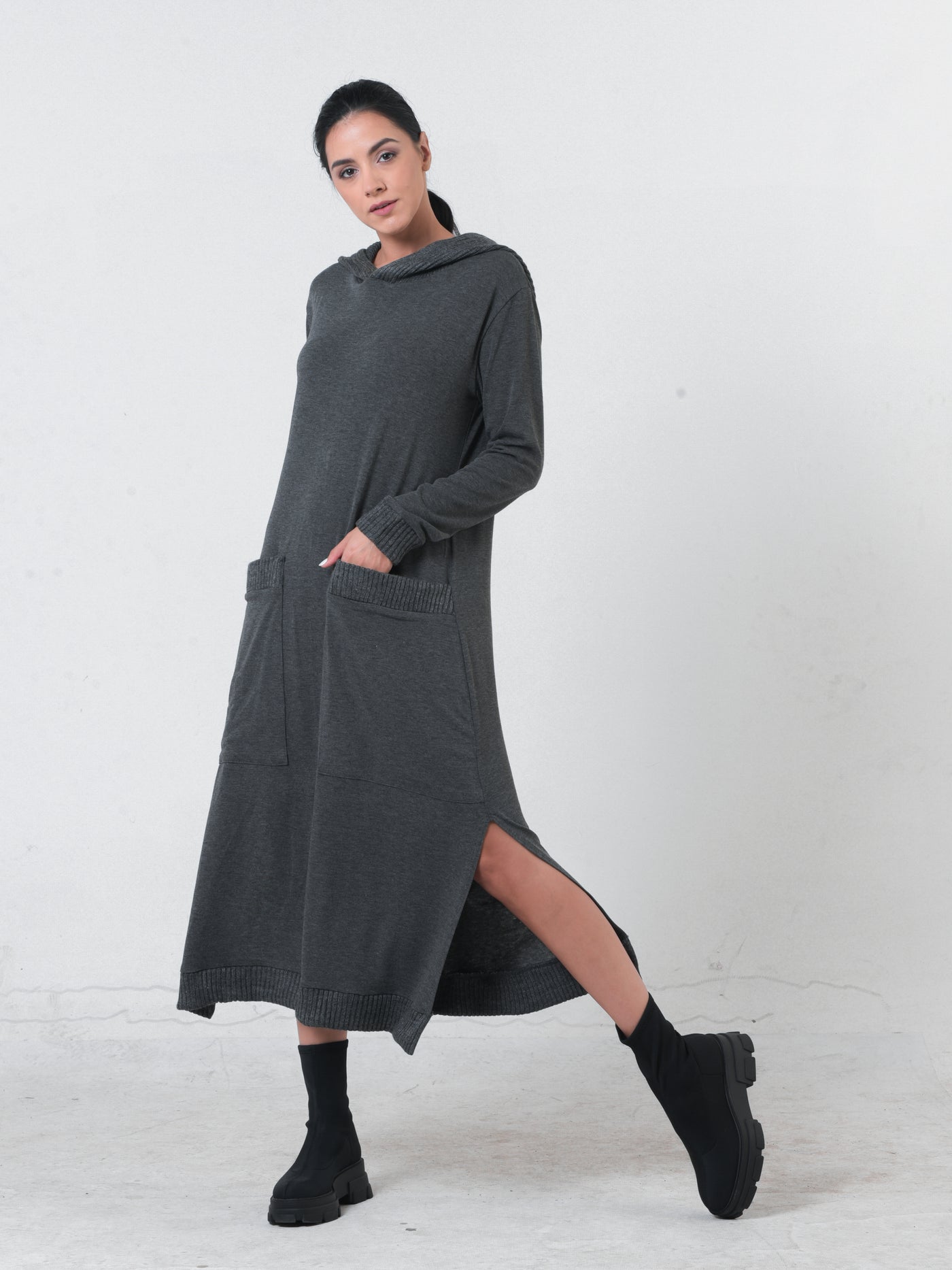 Hooded Knitted Tunic Dress