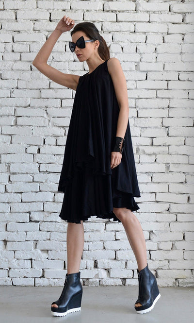 Asymmetric Loose Black Short Dress