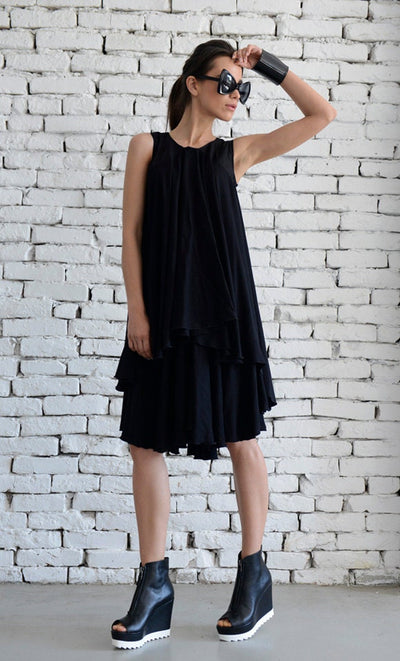 Asymmetric Loose Black Short Dress
