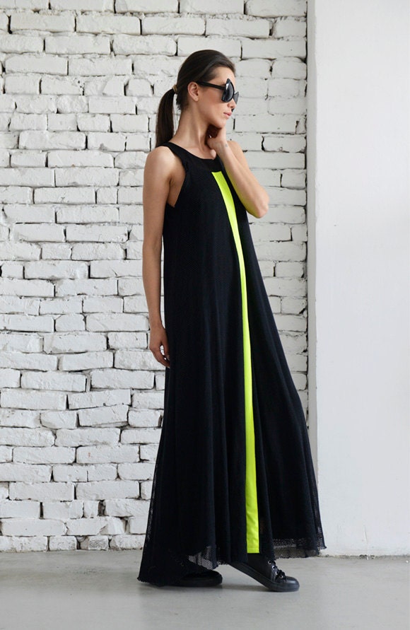 Mesh Black Dress With Neon Accent – Metamorphoza