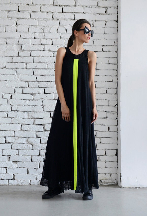 Mesh Black Dress With Neon Accent