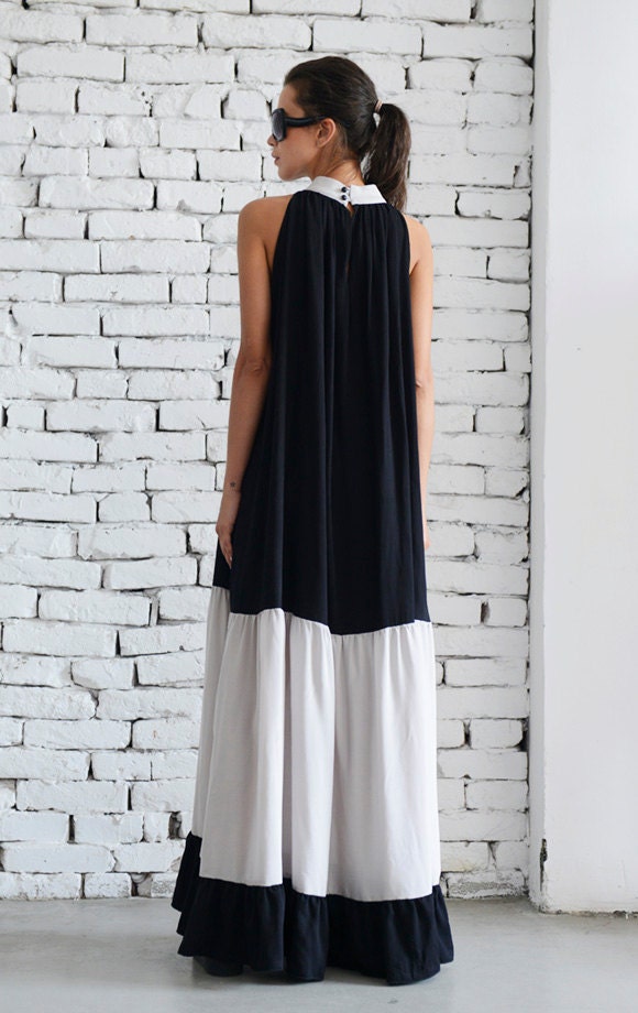 Long Black and Beige Sleeveless Dress