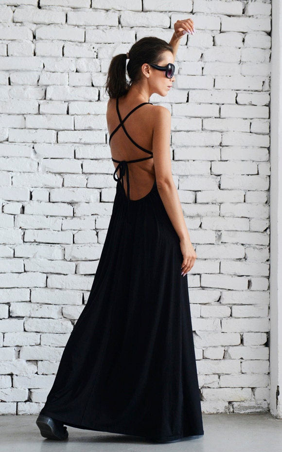 Elegant Long Black Dress With Open Back