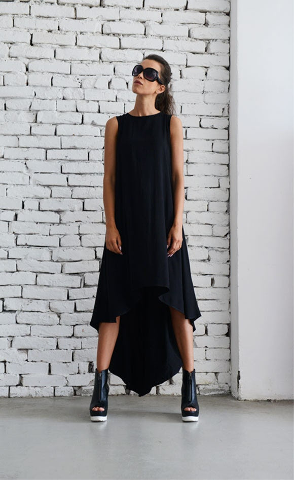Long Asymmetric Black Dress