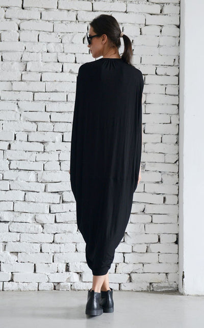 Front Draping Black Dress