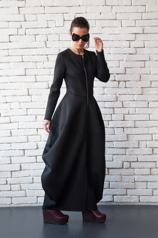 Long Zipper Neoprene Dress In Black – Metamorphoza