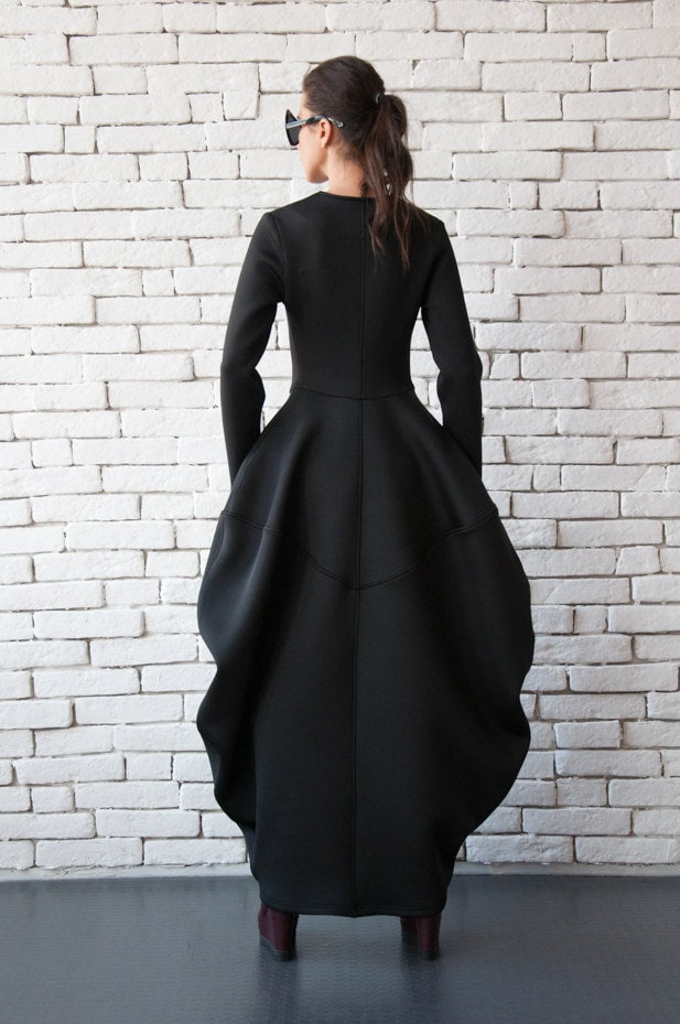 Long Zipper Neoprene Dress In Black Long Zipper Neoprene Dress In Black