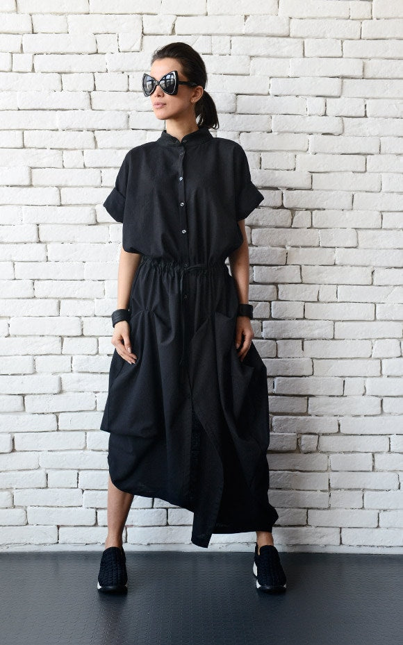 Long Black Linen Dress