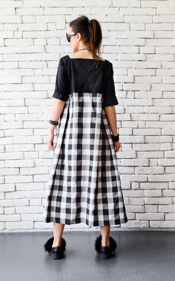 Maxi Checked Dress With Short Sleeves