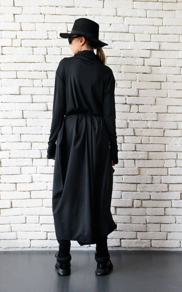 Asymmetric Long Black Skirt