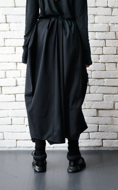 Asymmetric Long Black Skirt