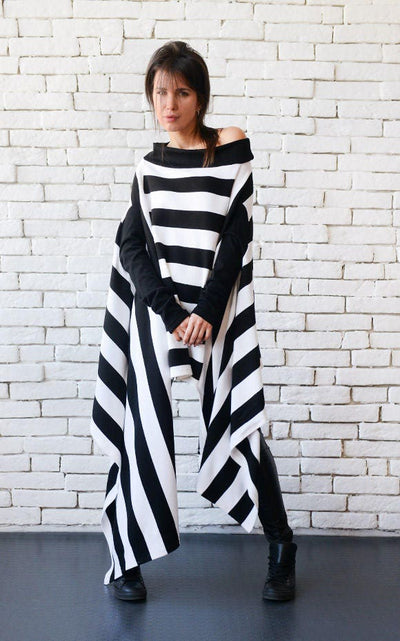 Black and White Stripe Asymmetric Tunic