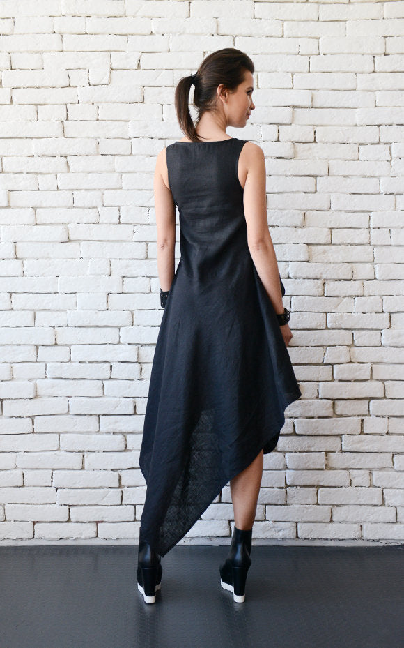 Comfortable High Quality Black Linen Dress