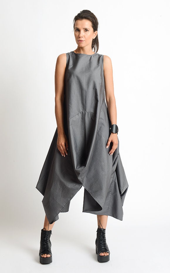Asymmetric Sleeveless Gray Dress