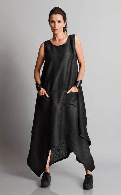 Oversized Linen Dress In Black
