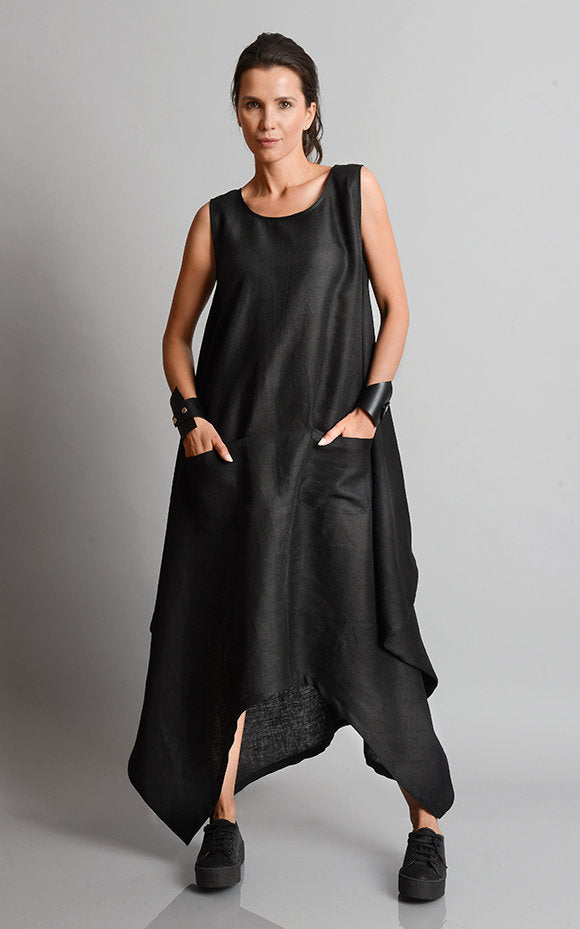 Oversized Linen Dress In Black – Metamorphoza