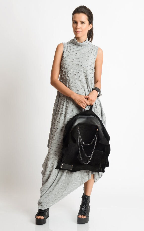 black leather and suede backpack Black Suede Backpack – Metamorphoza