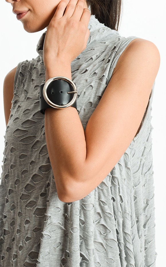 Black Leather Cuff Bracelet