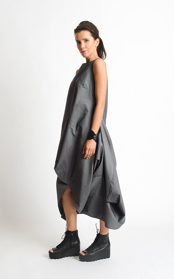 Asymmetric Sleeveless Gray Dress