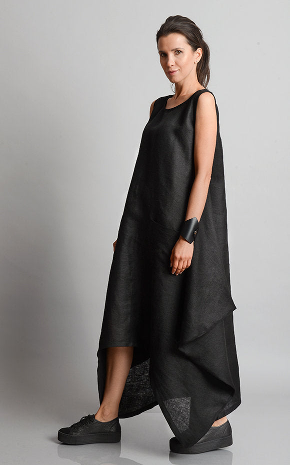 Oversized Linen Dress In Black