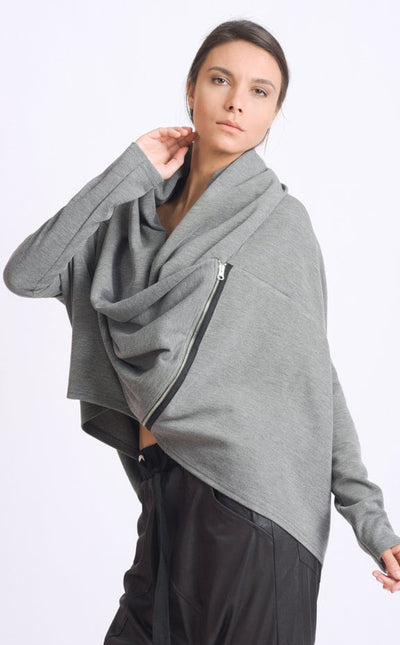Grey Loose Cardigan With Side Zipper