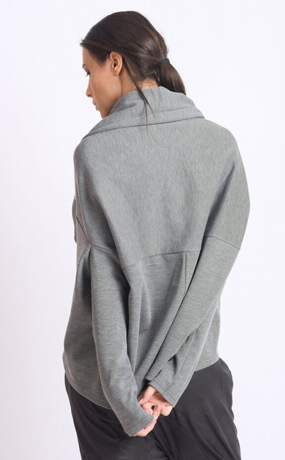 Grey Loose Cardigan With Side Zipper