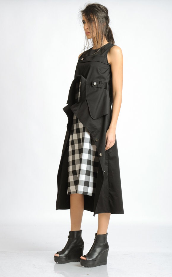 Extravagant Black and White Checked Dress