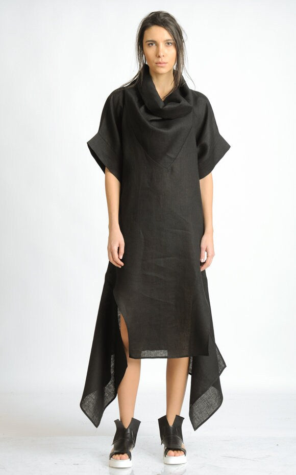 Oversize Black Linen Dress