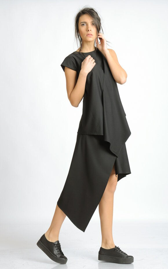 Black Asymmetric Tunic Dress