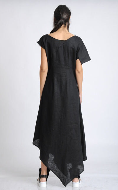 Long Loose Black Linen Dress