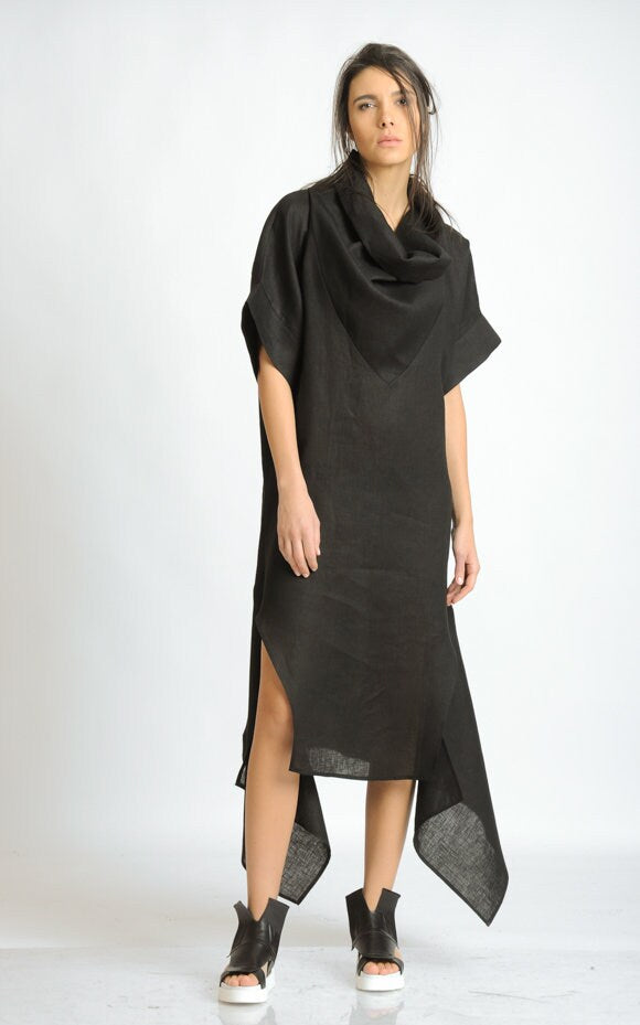 Oversize Black Linen Dress