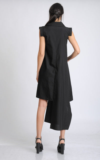 Asymmetric Black Casual Dress