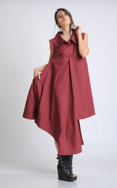 Burgundy Asymmetric Dress