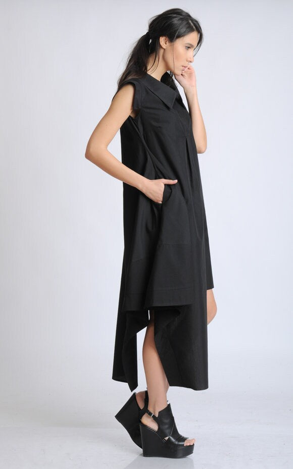 Asymmetric Black Casual Dress
