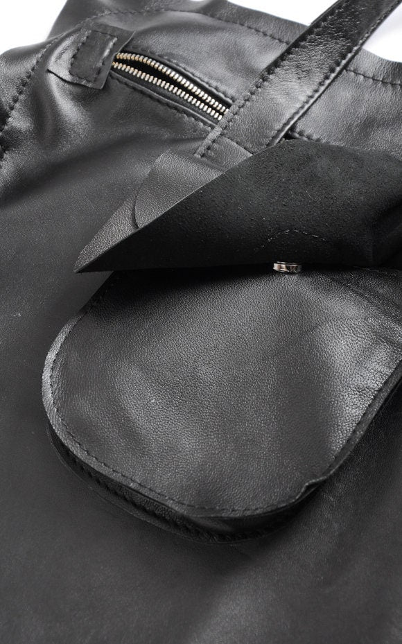 Genuine Leather Black Tote Bag