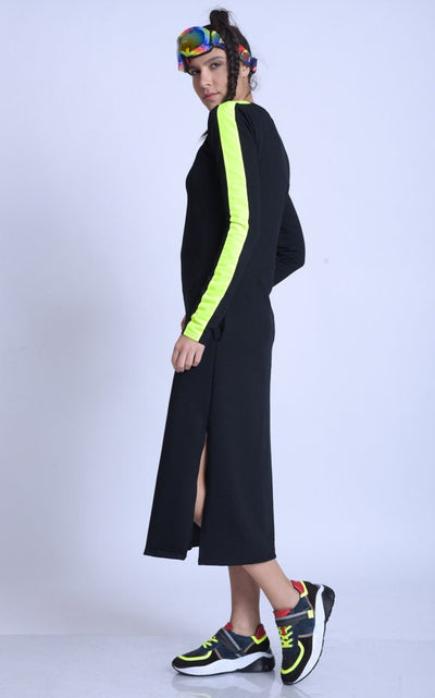 Long Sleeve Casual Dress With Neon Details