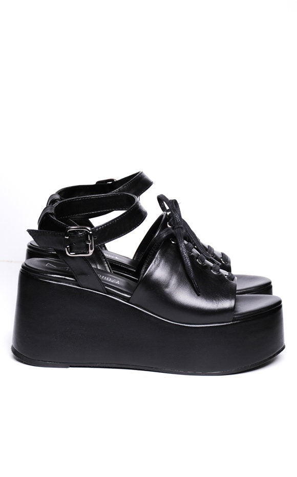 Black Genuine Leather Sandals