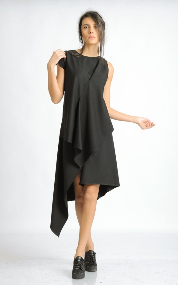 Black Asymmetric Tunic Dress