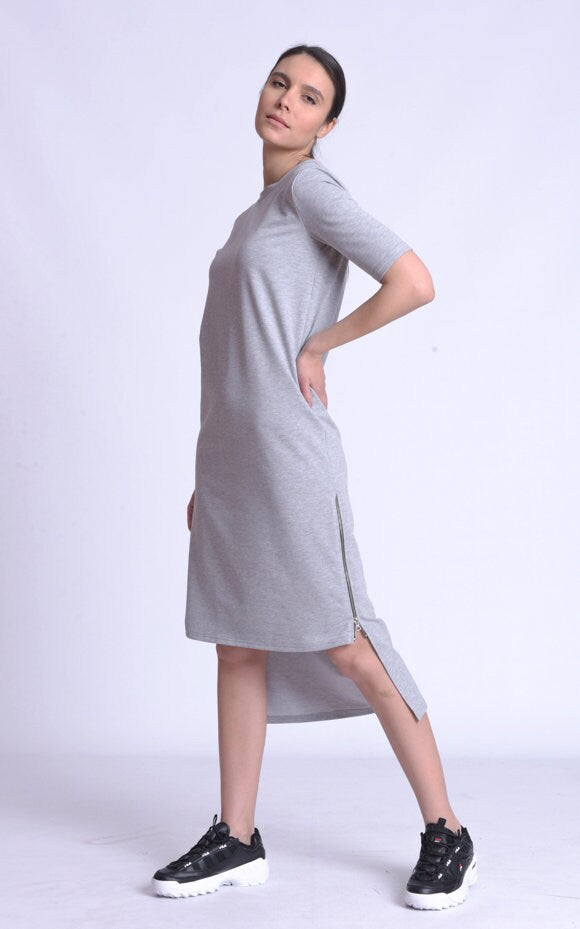 Asymmetric T-Shirt Gray Dress