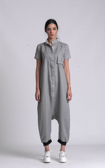 Grey Casual Linen Boho Jumpsuit