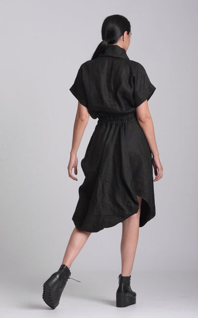 Cowl Neck Linen Dress In Black