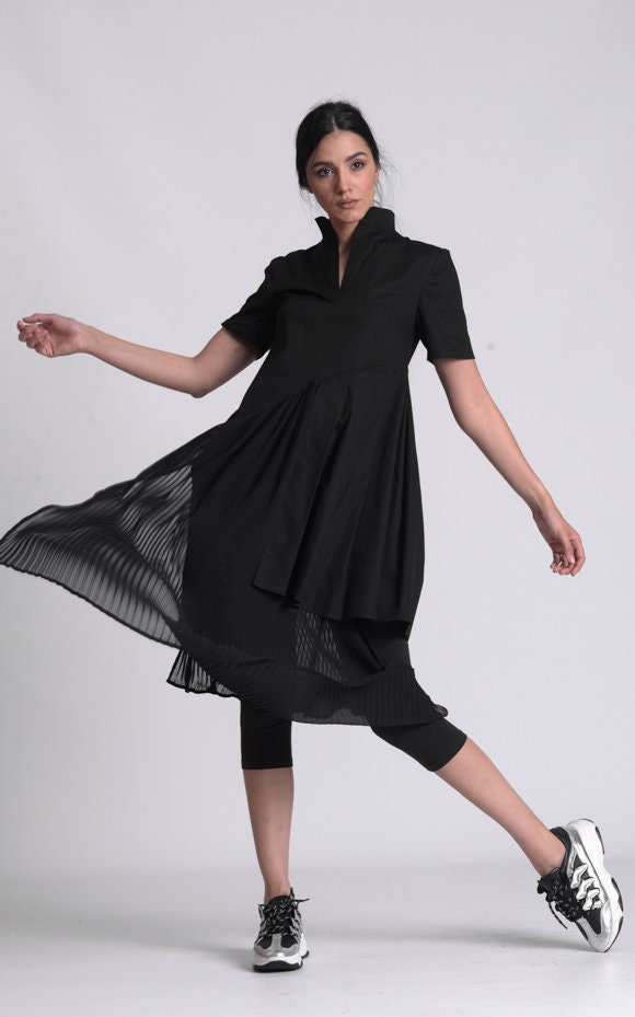 Black Pleated Shirt Dress