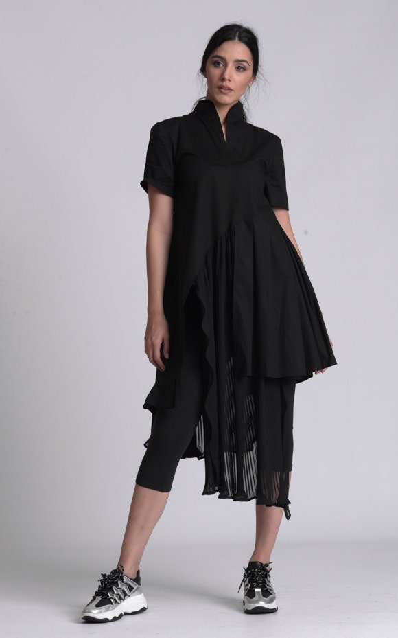 Black Pleated Shirt Dress