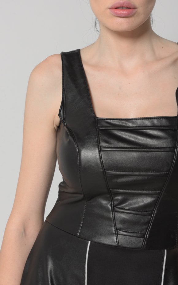 Long Flare Vegan Leather Dress Metamorphoza Long Flare Vegan Leather Dress Metamorphoza