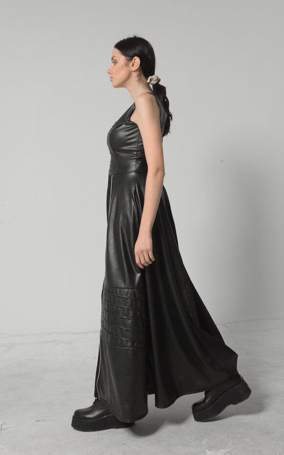 Long Flare Vegan Leather Dress – Metamorphoza