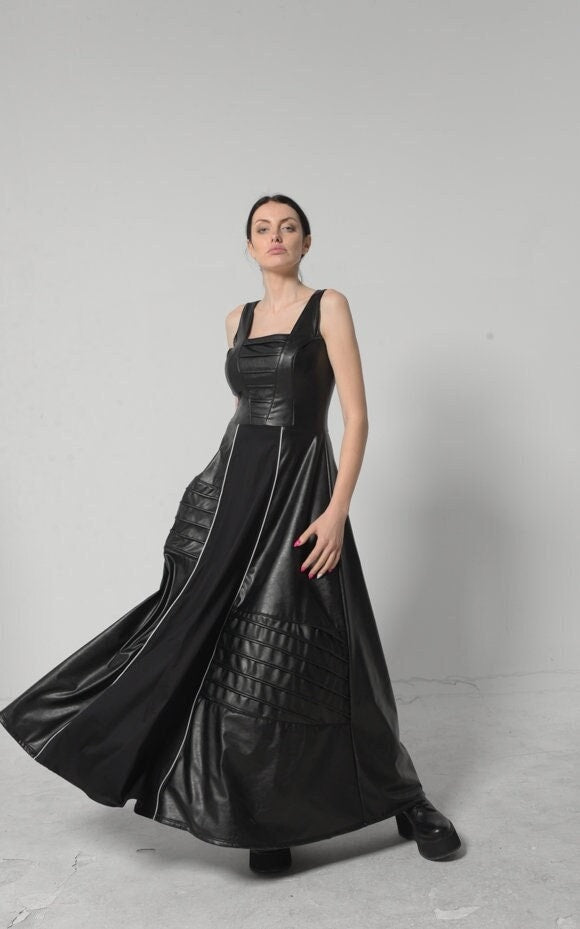 Long Flare Vegan Leather Dress – Metamorphoza