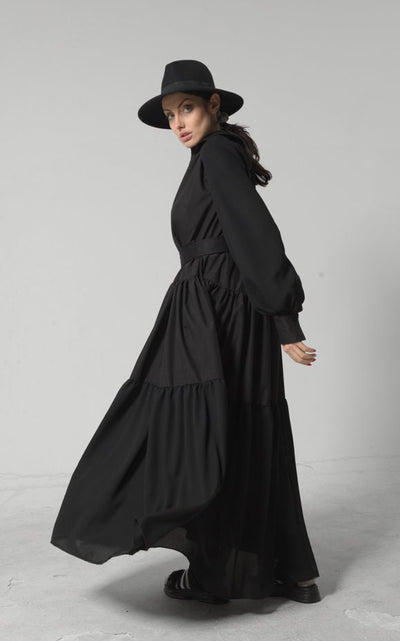 Longsleeve Bohemian Maxi Dress In Black