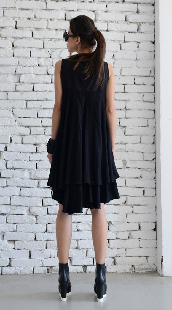 Asymmetric Loose Black Short Dress